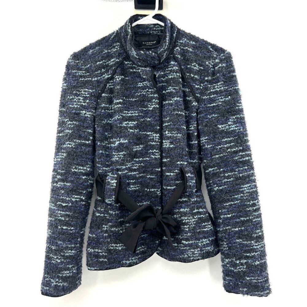 Sandro Sportswear Tweed Knit Blue Blazer Women's Small